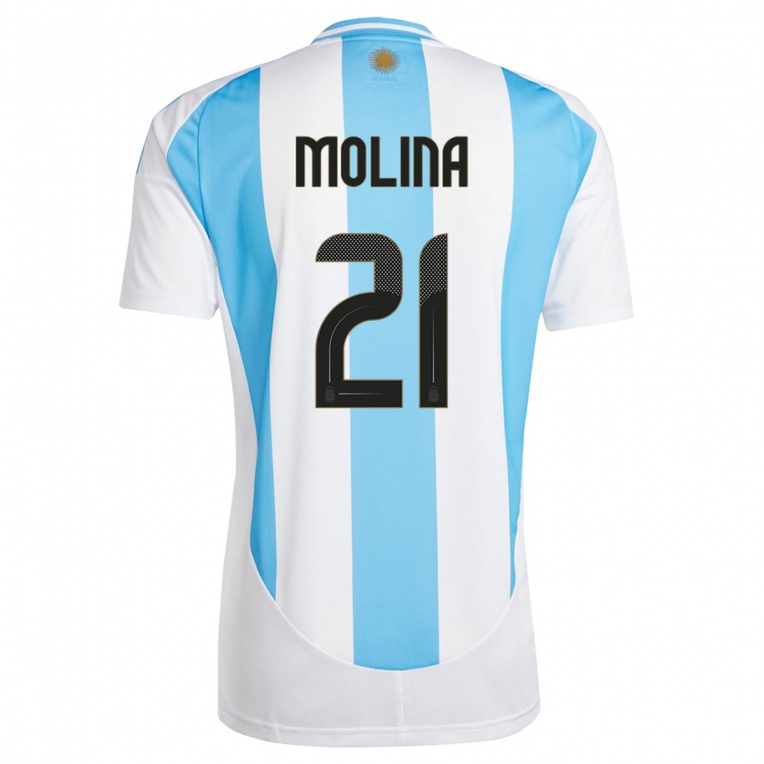 Kobiety Argentyna Nahuel Molina #21 Biało Niebieski Domowa Koszulka 24-26 Koszulki Klubowe