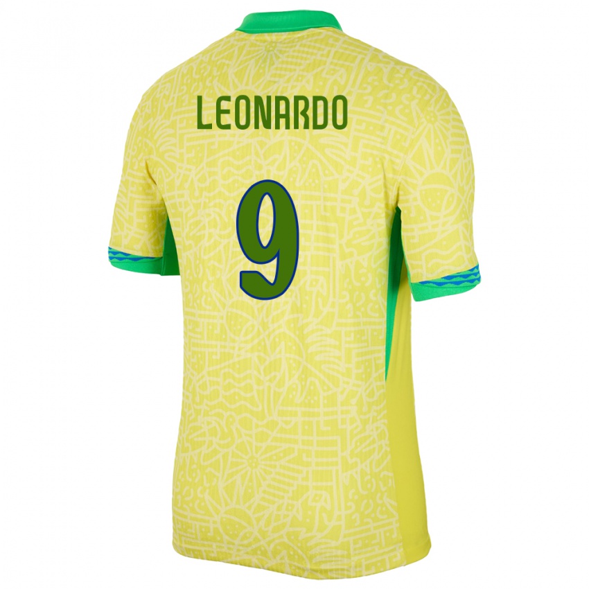 Kobiety Brazylia Marcos Leonardo #9 Żółty Domowa Koszulka 24-26 Koszulki Klubowe