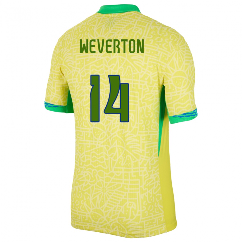 Kobiety Brazylia Weverton #14 Żółty Domowa Koszulka 24-26 Koszulki Klubowe
