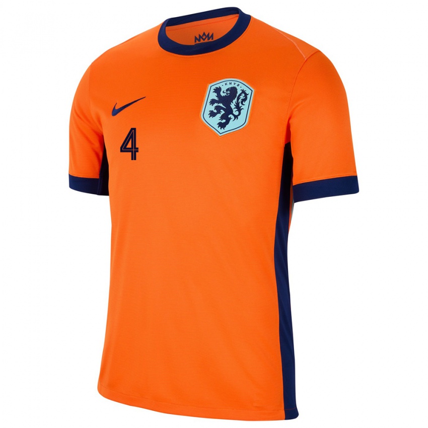 Kobiety Holandia Samantha Van Diemen #4 Pomarańczowy Domowa Koszulka 24-26 Koszulki Klubowe