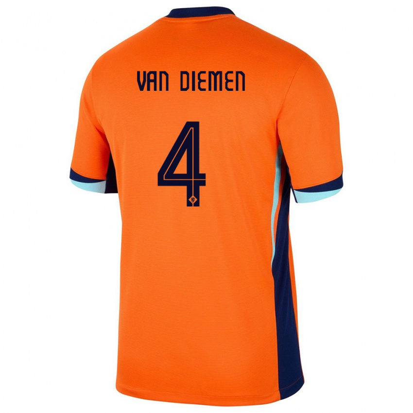 Kobiety Holandia Samantha Van Diemen #4 Pomarańczowy Domowa Koszulka 24-26 Koszulki Klubowe