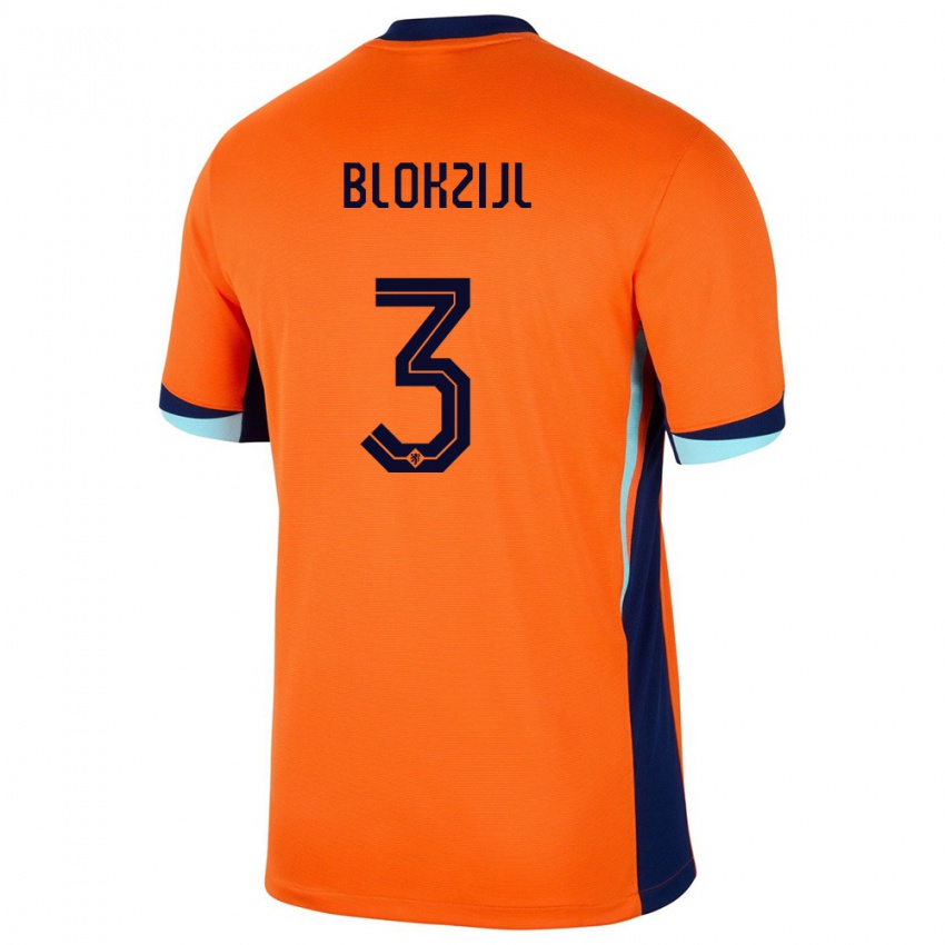 Kobiety Holandia Thijmen Blokzijl #3 Pomarańczowy Domowa Koszulka 24-26 Koszulki Klubowe