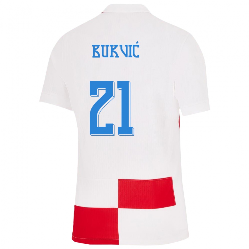 Kobiety Chorwacja Domagoj Bukvic #21 Biało - Czerwony Domowa Koszulka 24-26 Koszulki Klubowe