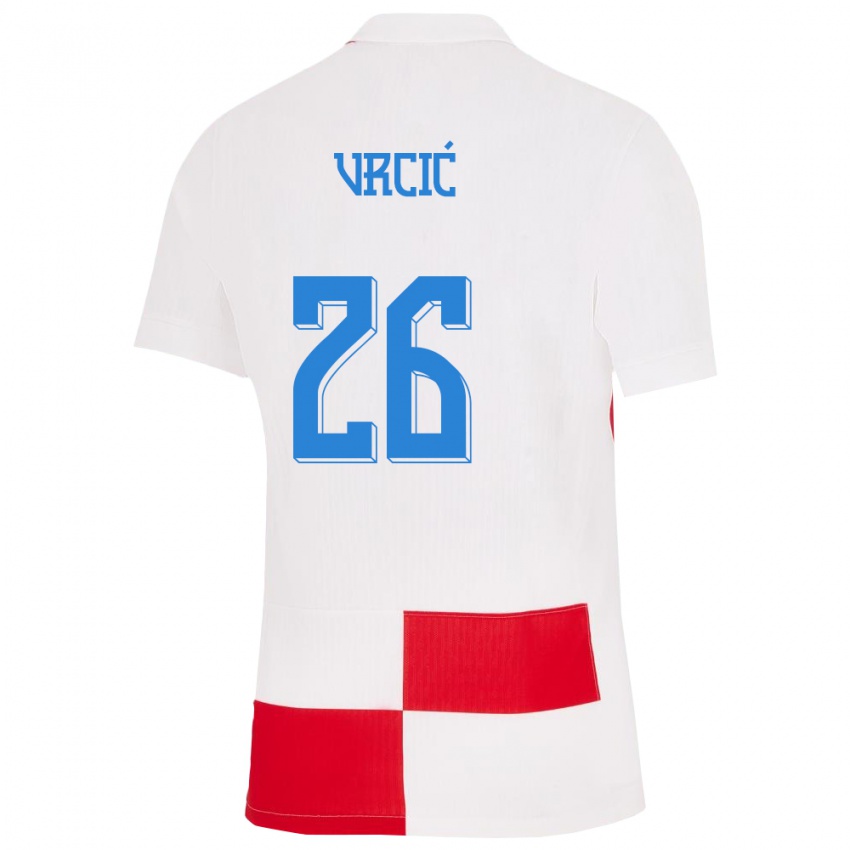 Kobiety Chorwacja Jere Vrcic #26 Biało - Czerwony Domowa Koszulka 24-26 Koszulki Klubowe