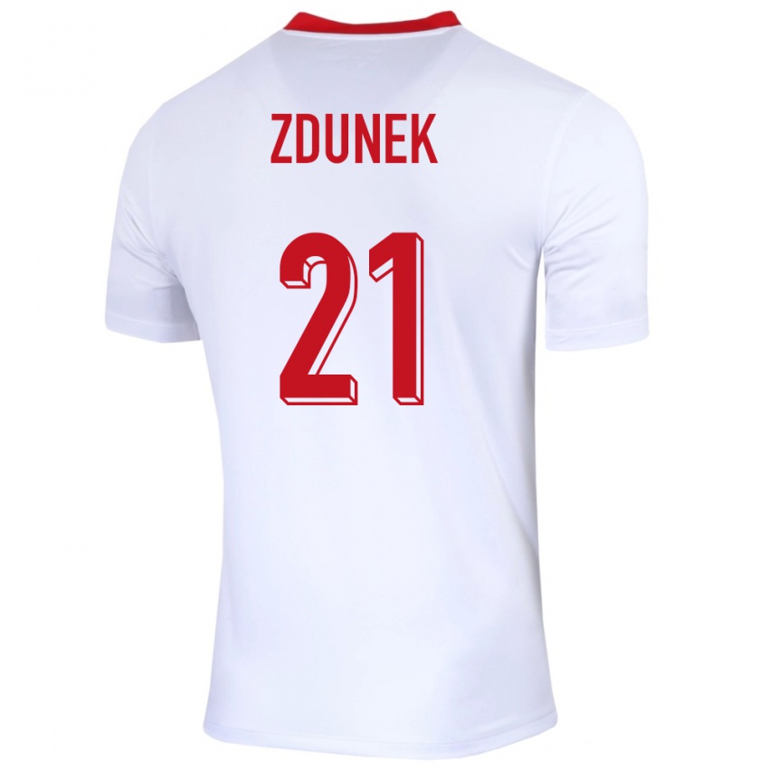 Kobiety Polska Emilia Zdunek #21 Biały Domowa Koszulka 24-26 Koszulki Klubowe