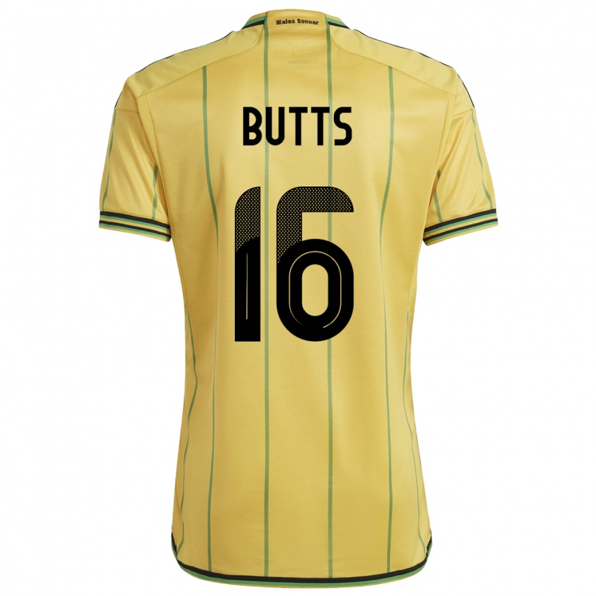 Kobiety Jamajka Njeri Butts #16 Żółty Domowa Koszulka 24-26 Koszulki Klubowe