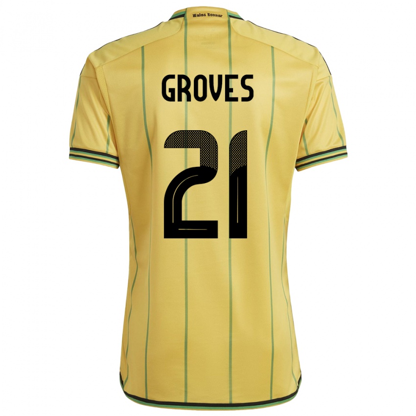 Kobiety Jamajka Isreala Groves #21 Żółty Domowa Koszulka 24-26 Koszulki Klubowe