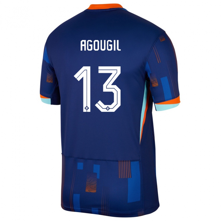 Kobiety Holandia Oualid Agougil #13 Niebieski Wyjazdowa Koszulka 24-26 Koszulki Klubowe