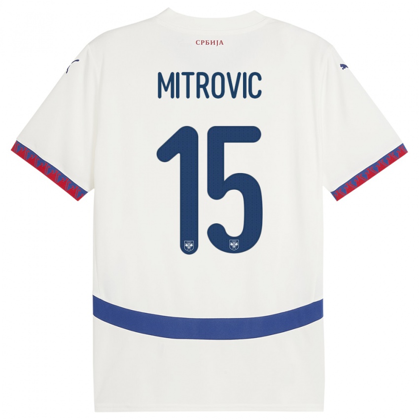 Kobiety Serbia Stefan Mitrovic #15 Biały Wyjazdowa Koszulka 24-26 Koszulki Klubowe