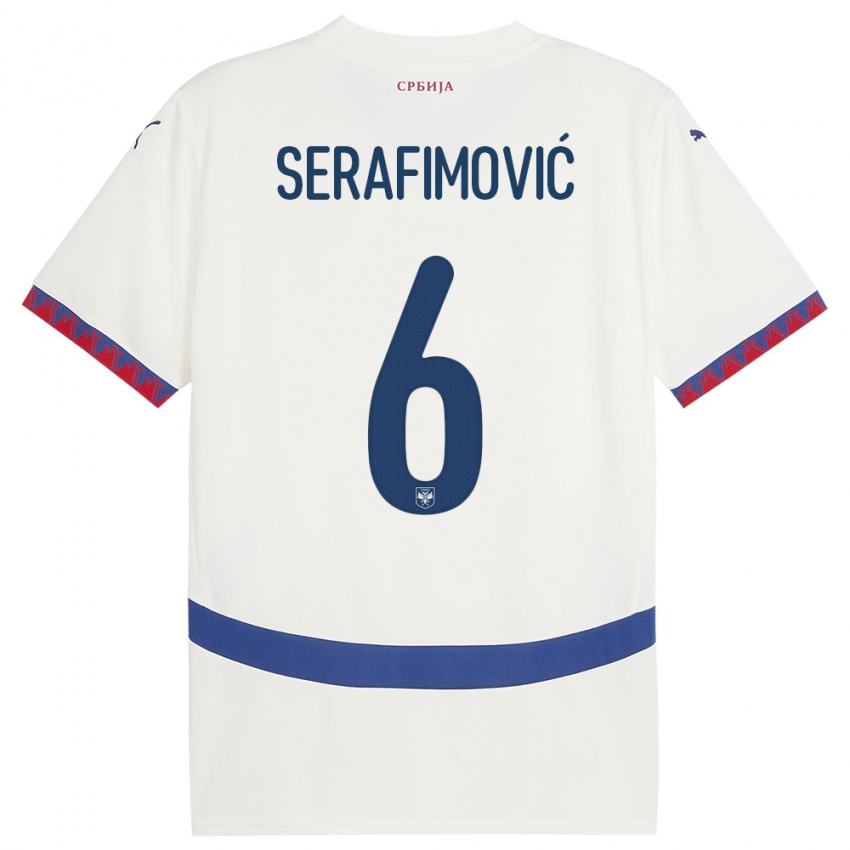 Kobiety Serbia Vojin Serafimovic #6 Biały Wyjazdowa Koszulka 24-26 Koszulki Klubowe