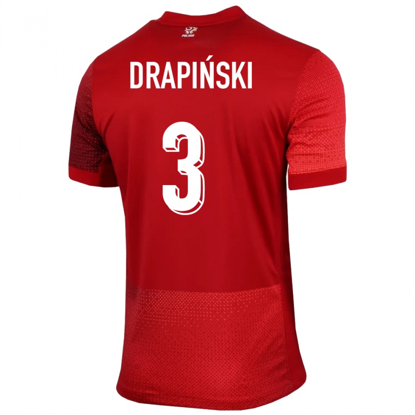 Kobiety Polska Igor Drapinski #3 Czerwony Wyjazdowa Koszulka 24-26 Koszulki Klubowe
