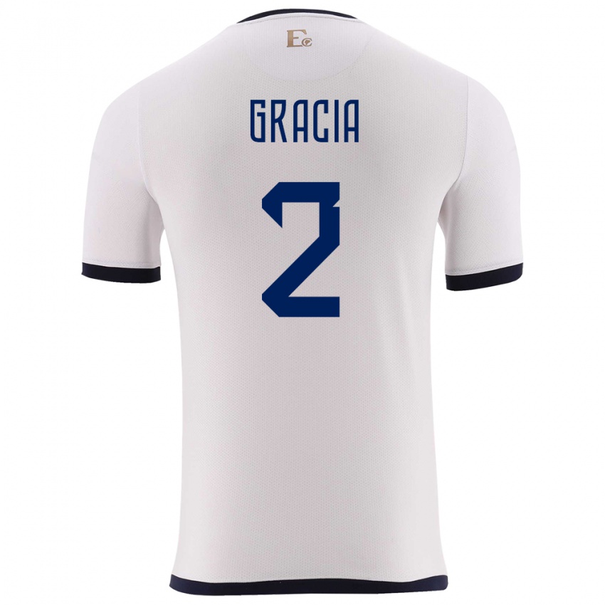 Kobiety Ecuador Ericka Gracia #2 Biały Wyjazdowa Koszulka 24-26 Koszulki Klubowe