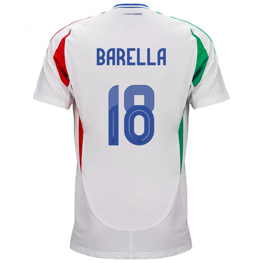 Kobiety Włochy Nicolò Barella #18 Biały Wyjazdowa Koszulka 24-26 Koszulki Klubowe