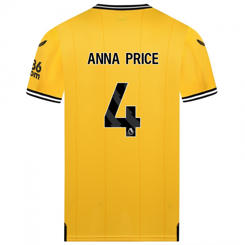 Dzieci Anna Price #4 Żółty Domowa Koszulka 2023/24 Koszulki Klubowe