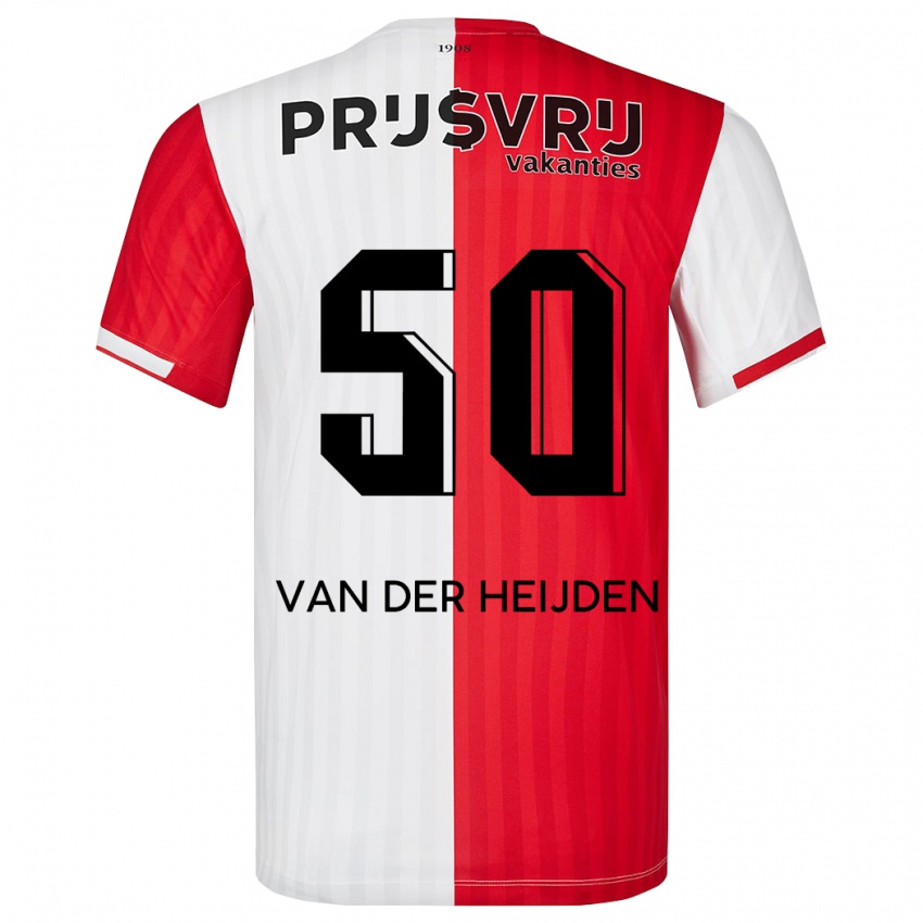 Dzieci Delano Van Der Heijden #50 Czerwony Biały Domowa Koszulka 2023/24 Koszulki Klubowe