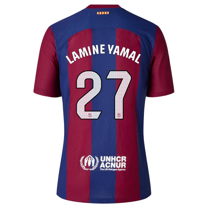 Dzieci Lamine Yamal #27 Czerwony Niebieski Domowa Koszulka 2023/24 Koszulki Klubowe