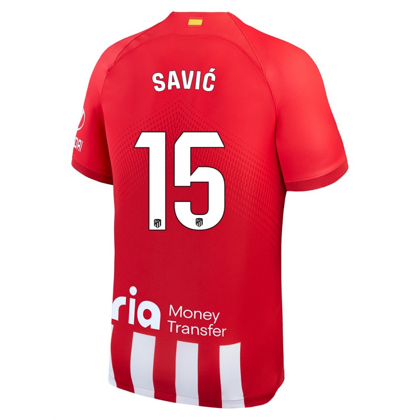 Dzieci Stefan Savic #15 Czerwony Biały Domowa Koszulka 2023/24 Koszulki Klubowe