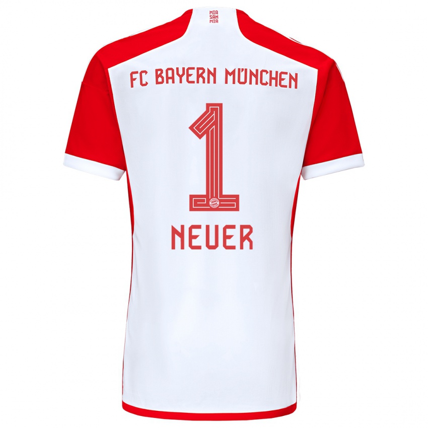 Dzieci Manuel Neuer #1 Czerwony Biały Domowa Koszulka 2023/24 Koszulki Klubowe
