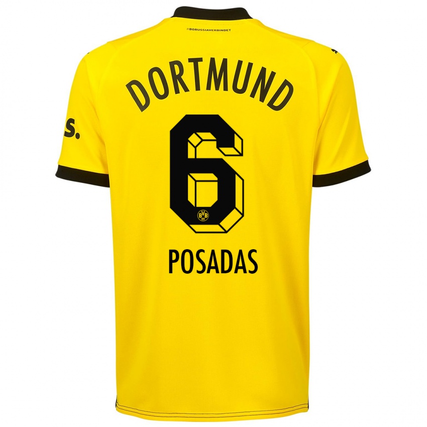 Dzieci Leonardo Posadas #6 Żółty Domowa Koszulka 2023/24 Koszulki Klubowe