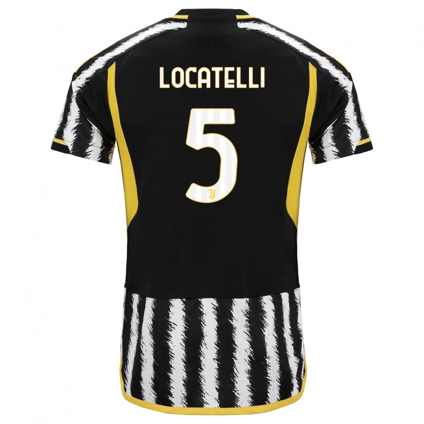 Dzieci Manuel Locatelli #5 Czarny Biały Domowa Koszulka 2023/24 Koszulki Klubowe