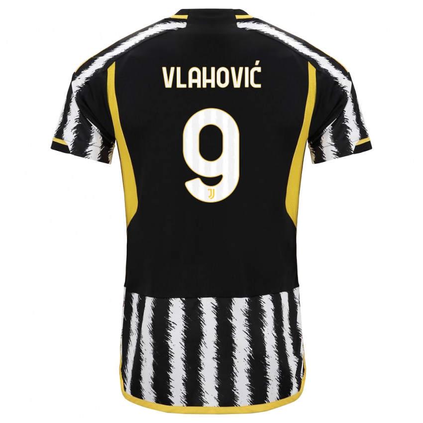 Dzieci Dusan Vlahovic #9 Czarny Biały Domowa Koszulka 2023/24 Koszulki Klubowe
