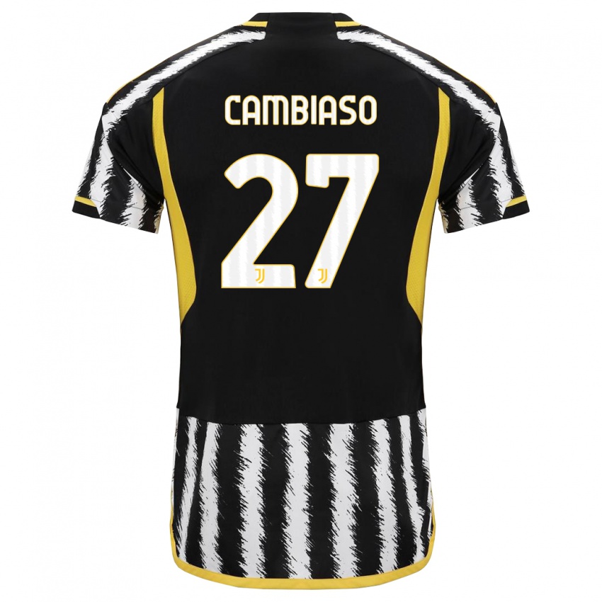 Dzieci Andrea Cambiaso #27 Czarny Biały Domowa Koszulka 2023/24 Koszulki Klubowe