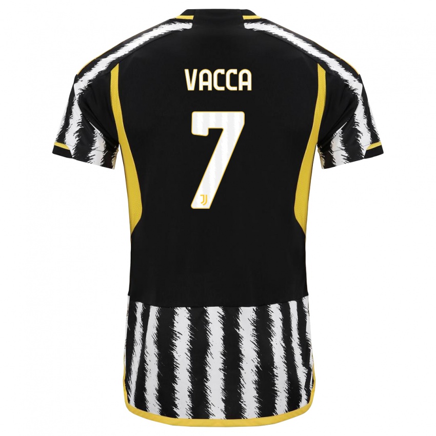 Dzieci Alessio Vacca #7 Czarny Biały Domowa Koszulka 2023/24 Koszulki Klubowe