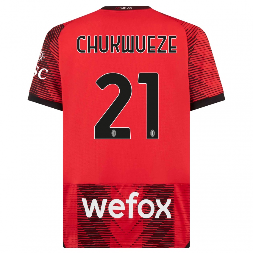 Dzieci Samuel Chukwueze #21 Czerwony Czarny Domowa Koszulka 2023/24 Koszulki Klubowe