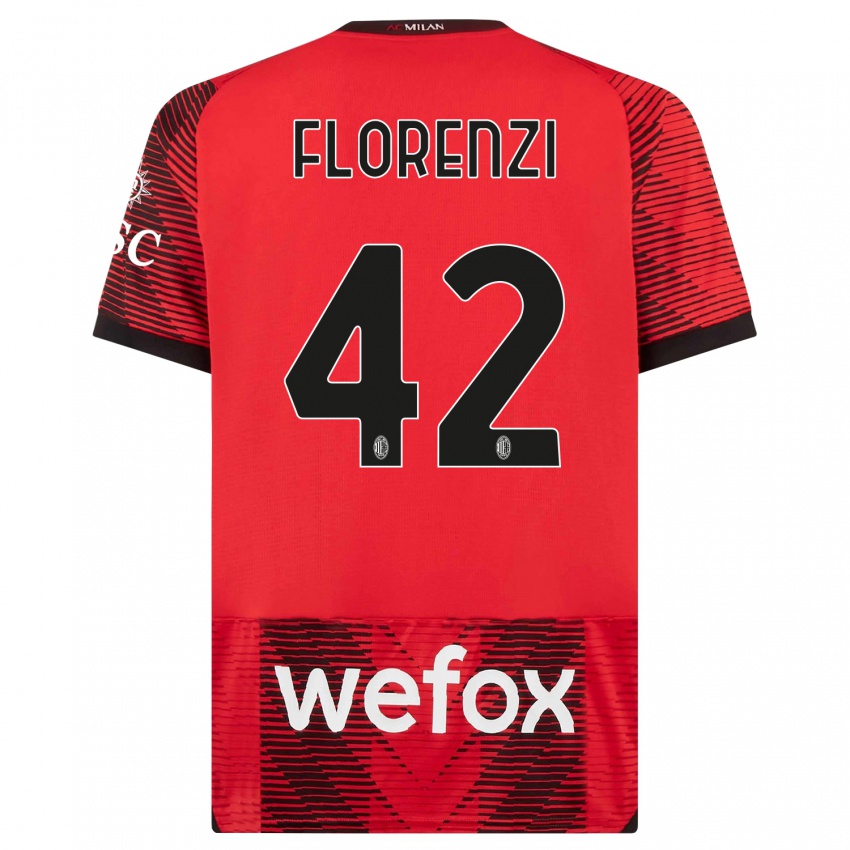Dzieci Alessandro Florenzi #42 Czerwony Czarny Domowa Koszulka 2023/24 Koszulki Klubowe