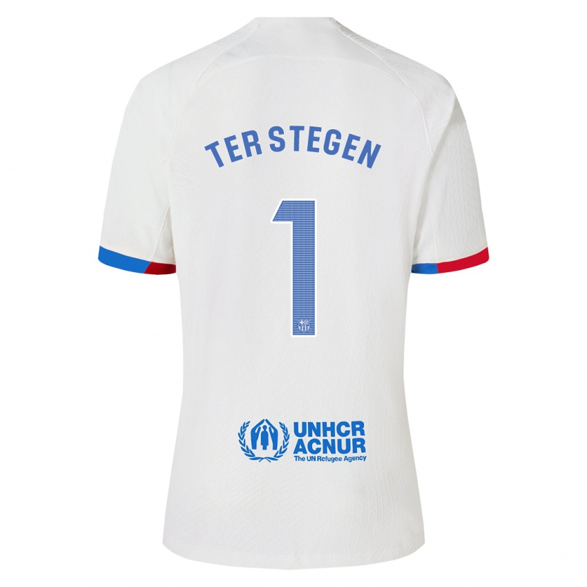 Dzieci Marc-Andre Ter Stegen #1 Biały Wyjazdowa Koszulka 2023/24 Koszulki Klubowe