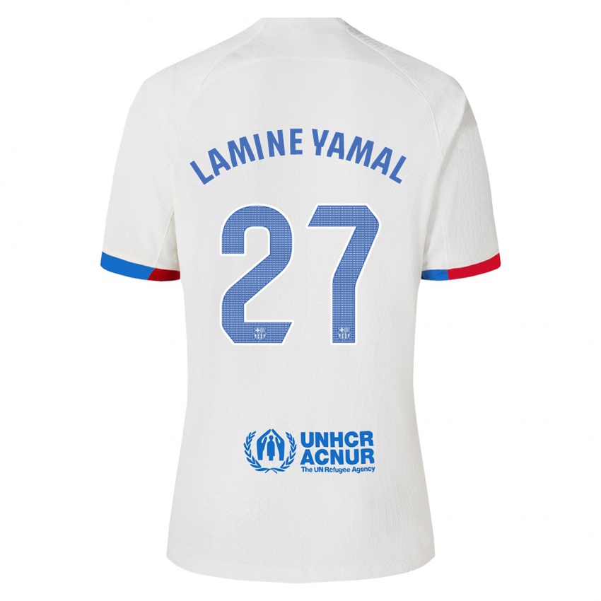 Dzieci Lamine Yamal #27 Biały Wyjazdowa Koszulka 2023/24 Koszulki Klubowe