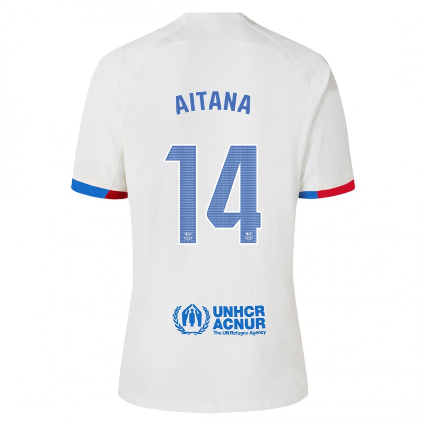 Dzieci Aitana Bonmati #14 Biały Wyjazdowa Koszulka 2023/24 Koszulki Klubowe