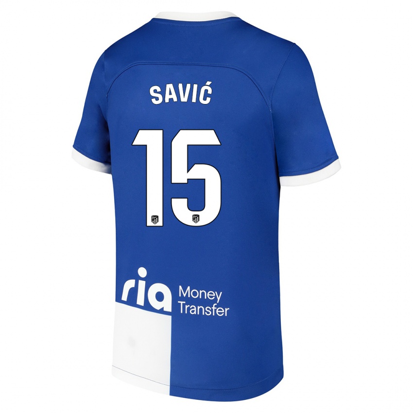 Dzieci Stefan Savic #15 Niebiesko Biały Wyjazdowa Koszulka 2023/24 Koszulki Klubowe