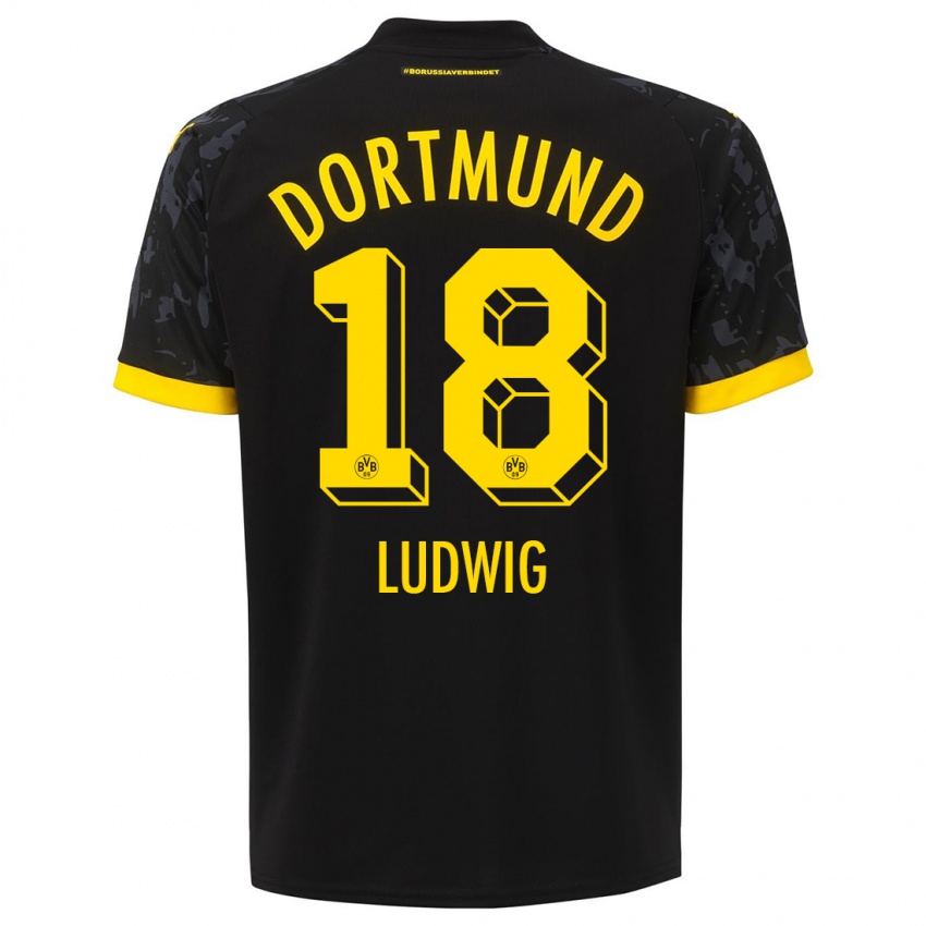 Dzieci Michel Ludwig #18 Czarny Wyjazdowa Koszulka 2023/24 Koszulki Klubowe