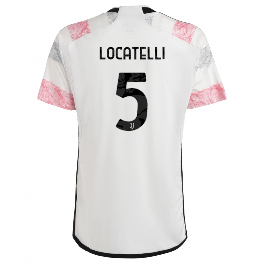 Dzieci Manuel Locatelli #5 Biały Różowy Wyjazdowa Koszulka 2023/24 Koszulki Klubowe