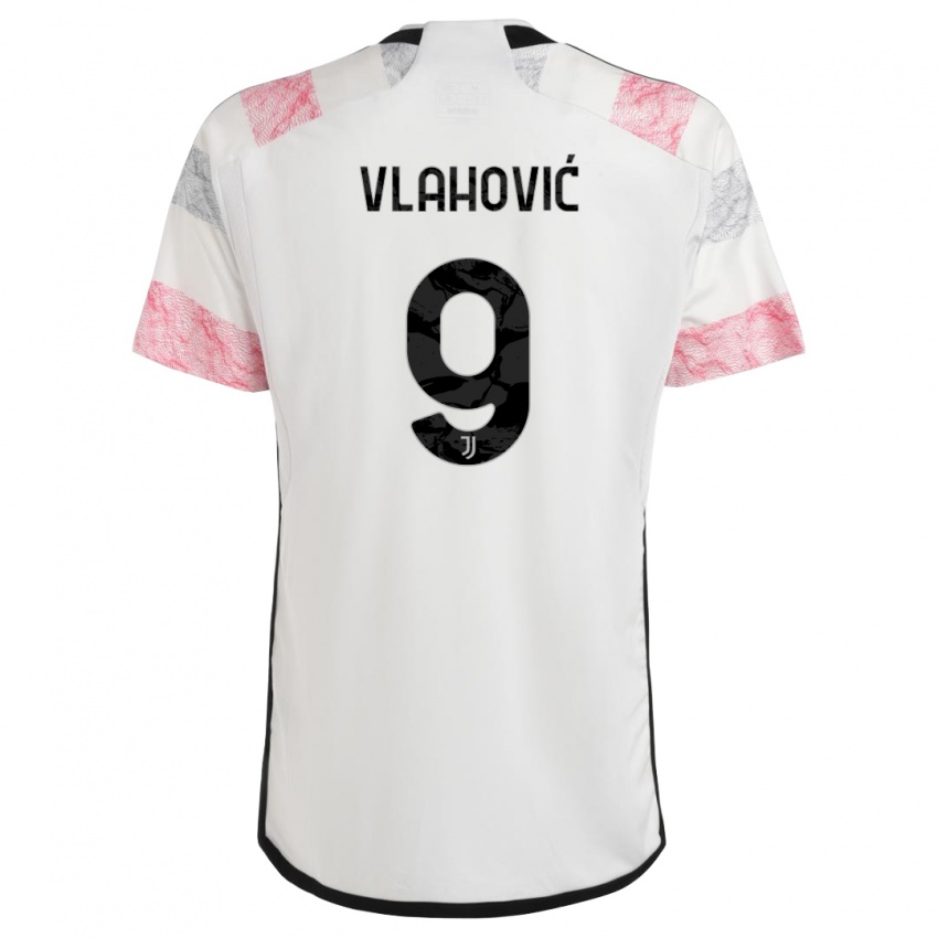 Dzieci Dusan Vlahovic #9 Biały Różowy Wyjazdowa Koszulka 2023/24 Koszulki Klubowe