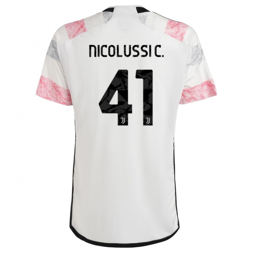 Dzieci Hans Nicolussi Caviglia #41 Biały Różowy Wyjazdowa Koszulka 2023/24 Koszulki Klubowe