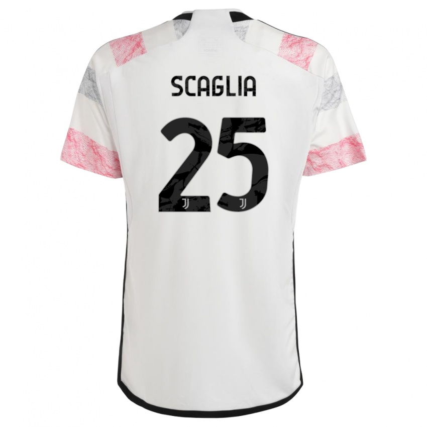 Dzieci Simone Scaglia #25 Biały Różowy Wyjazdowa Koszulka 2023/24 Koszulki Klubowe