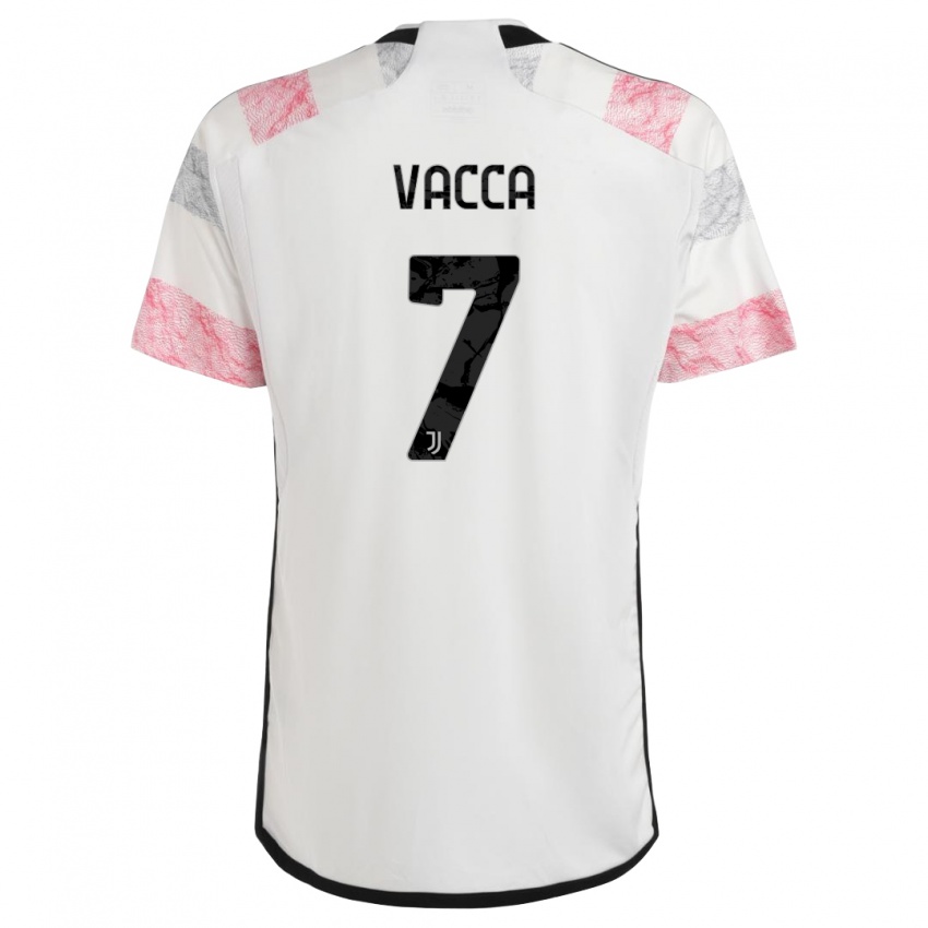 Dzieci Alessio Vacca #7 Biały Różowy Wyjazdowa Koszulka 2023/24 Koszulki Klubowe