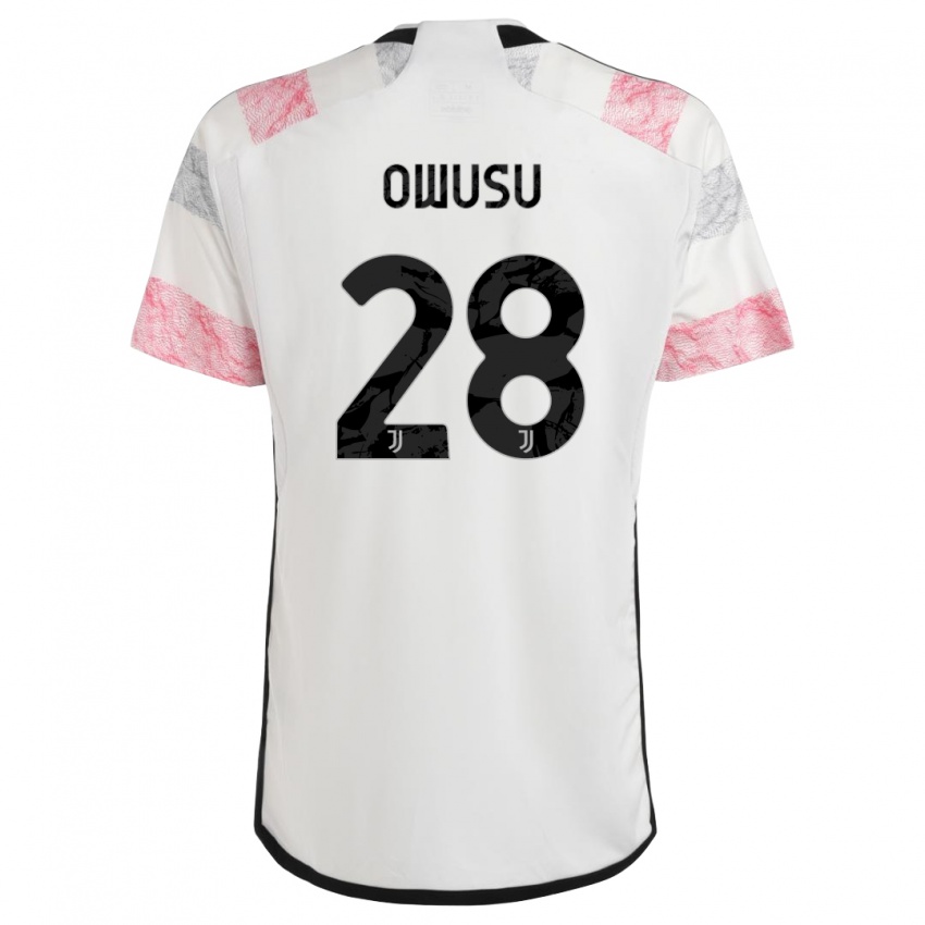 Dzieci Augusto Owusu #28 Biały Różowy Wyjazdowa Koszulka 2023/24 Koszulki Klubowe