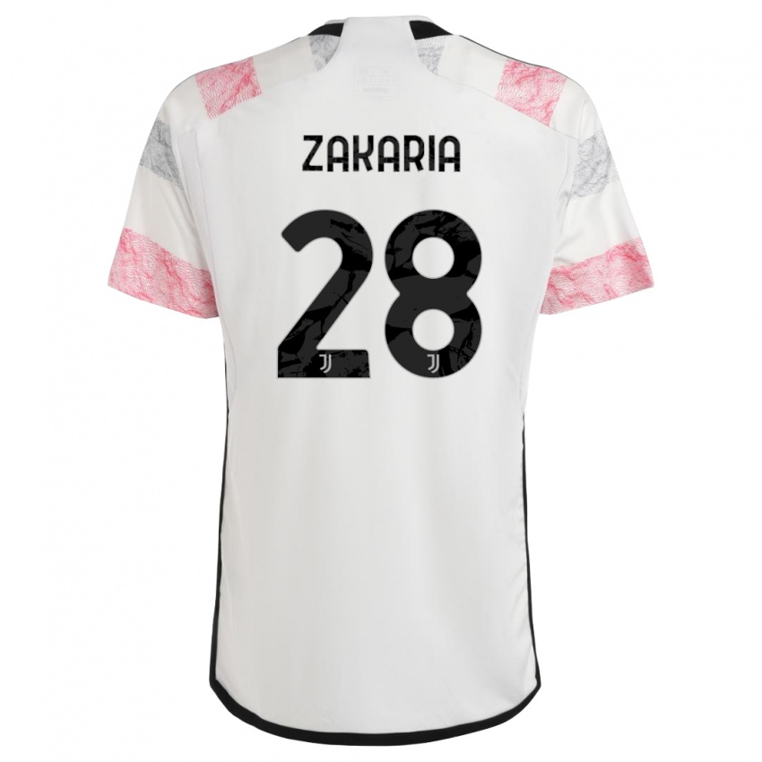 Dzieci Denis Zakaria #28 Biały Różowy Wyjazdowa Koszulka 2023/24 Koszulki Klubowe