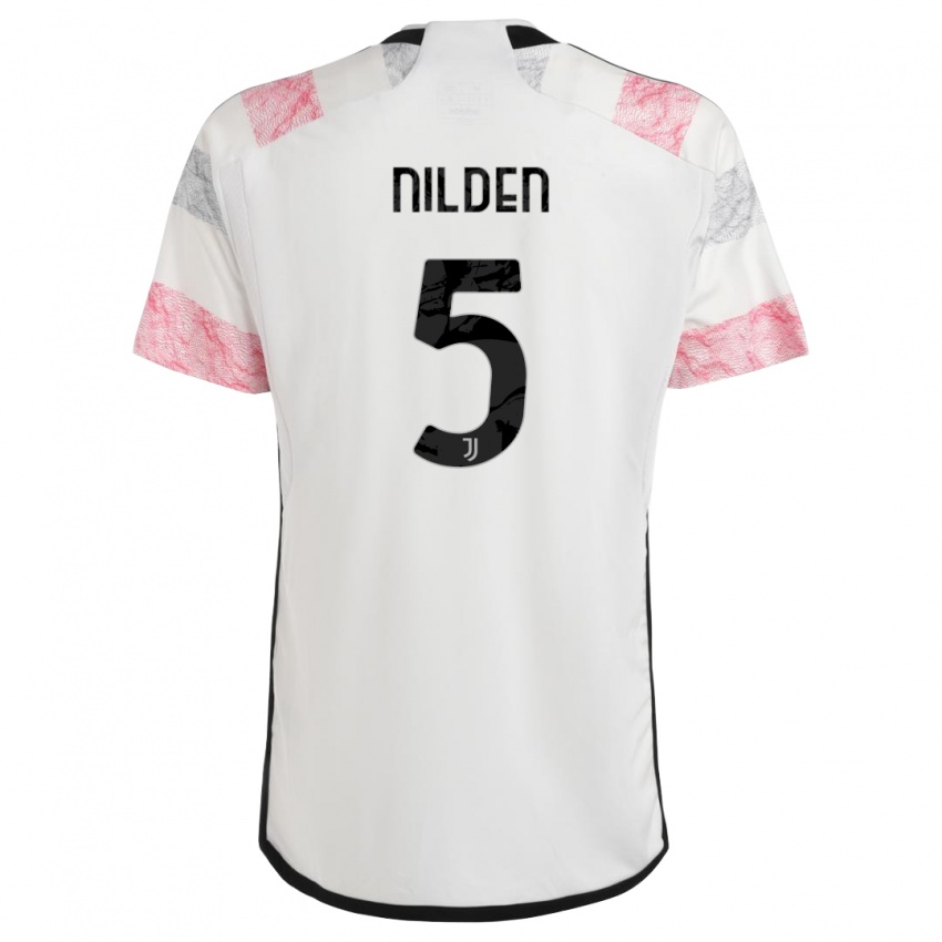 Dzieci Amanda Nilden #5 Biały Różowy Wyjazdowa Koszulka 2023/24 Koszulki Klubowe