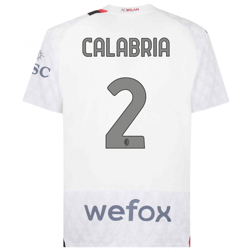 Dzieci Davide Calabria #2 Biały Wyjazdowa Koszulka 2023/24 Koszulki Klubowe