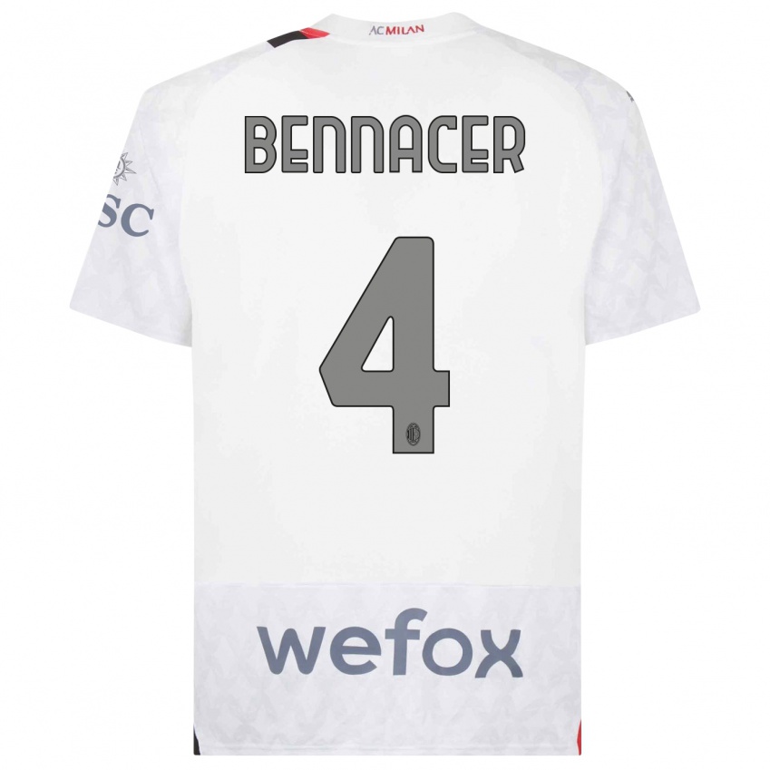Dzieci Ismael Bennacer #4 Biały Wyjazdowa Koszulka 2023/24 Koszulki Klubowe