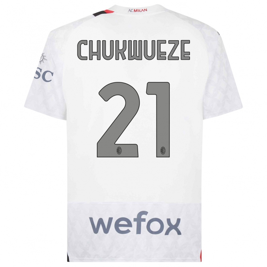 Dzieci Samuel Chukwueze #21 Biały Wyjazdowa Koszulka 2023/24 Koszulki Klubowe