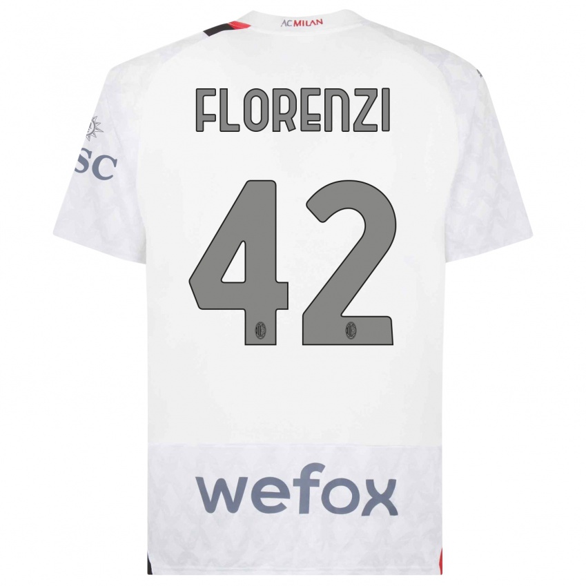 Dzieci Alessandro Florenzi #42 Biały Wyjazdowa Koszulka 2023/24 Koszulki Klubowe