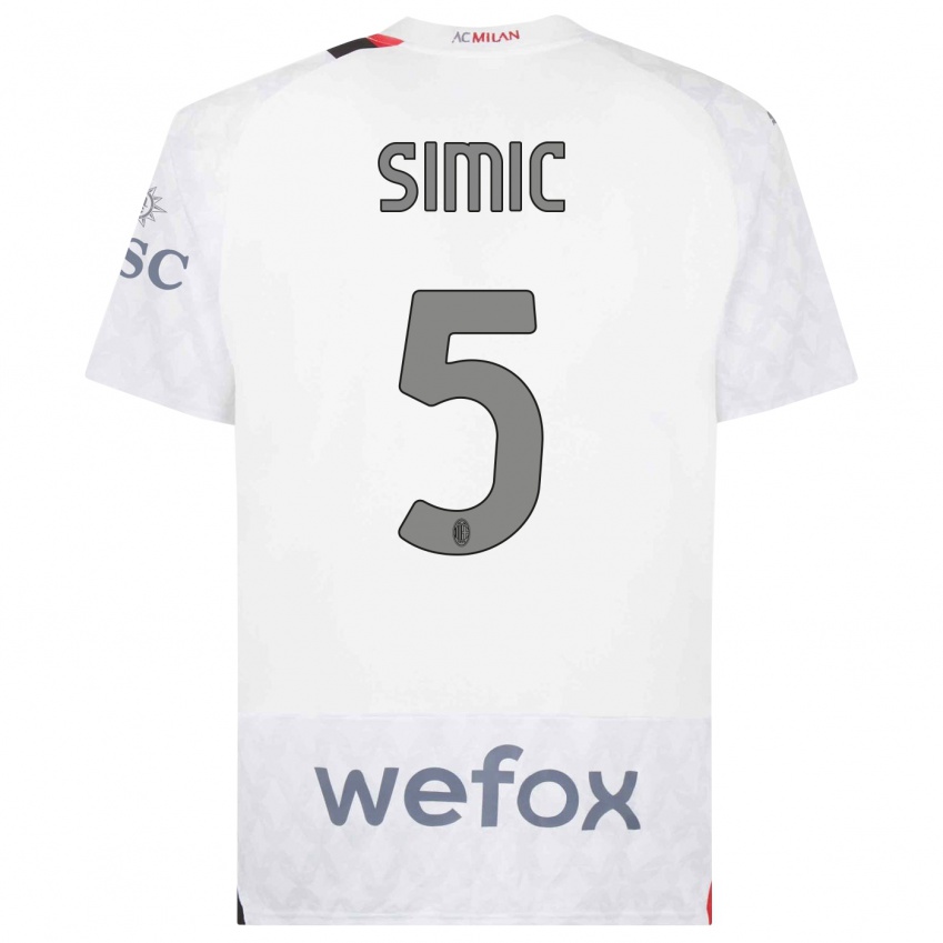 Dzieci Jan-Carlo Simic #5 Biały Wyjazdowa Koszulka 2023/24 Koszulki Klubowe