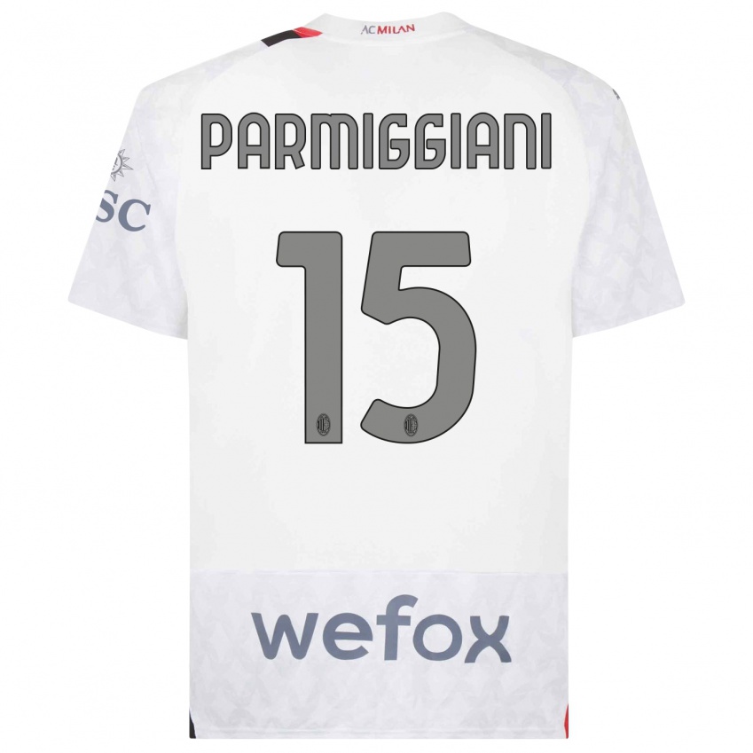 Dzieci Pietro Parmiggiani #15 Biały Wyjazdowa Koszulka 2023/24 Koszulki Klubowe