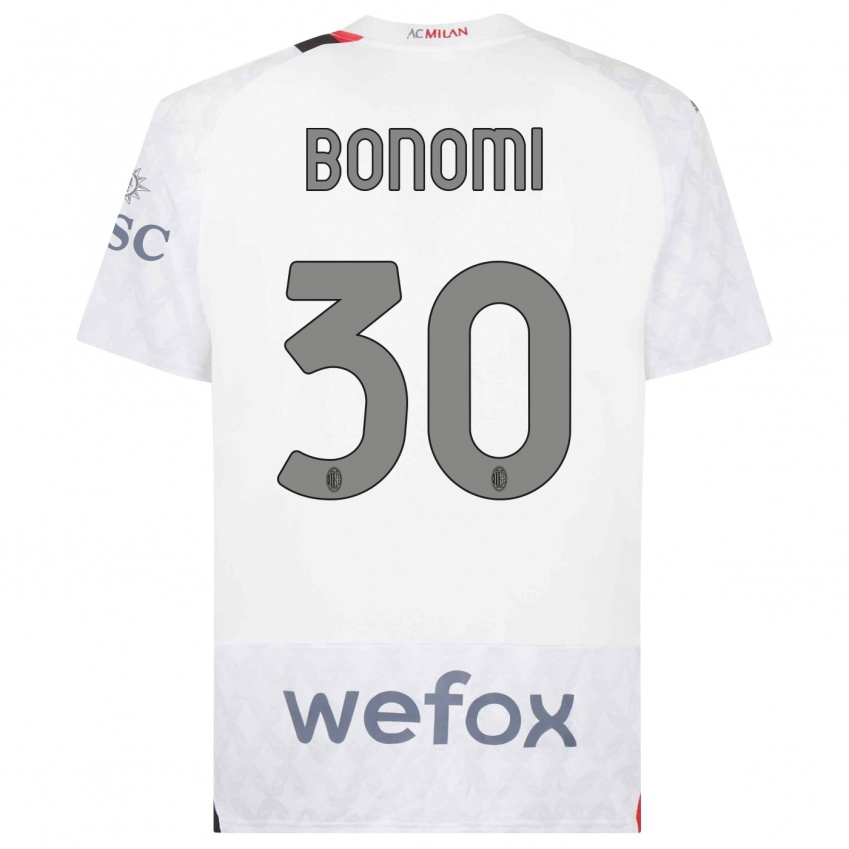 Dzieci Alessandro Bonomi #30 Biały Wyjazdowa Koszulka 2023/24 Koszulki Klubowe