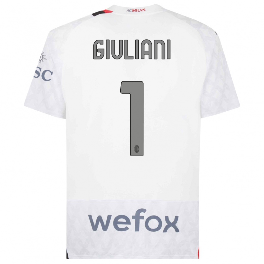 Dzieci Laura Giuliani #1 Biały Wyjazdowa Koszulka 2023/24 Koszulki Klubowe